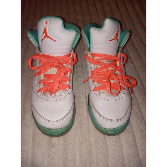 Jordan 5 Light Aqua Sneakers Boys Youth Size 6Y Peach Teal White Shoes